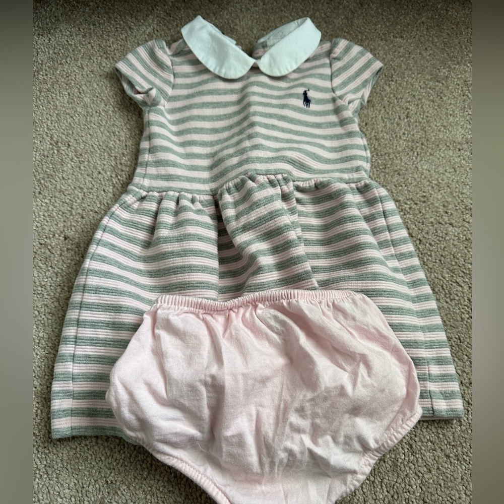 Pink and white stripped baby dress w/diaper cover